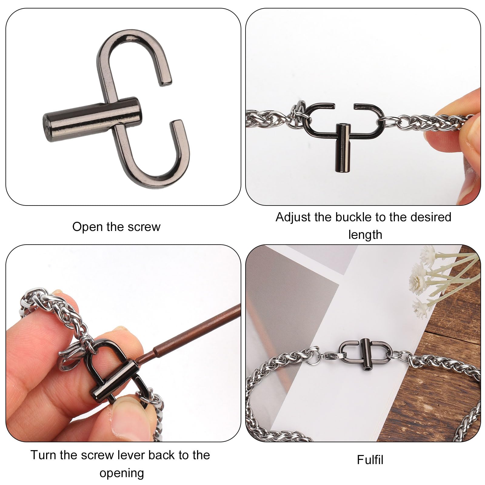 PEUTIER Chain Shortener, 360 Rotatable Metal Chain Clip Buckle Small Necklace Adjuster Dress Strap Shortener Heavy Duty Gold Silver Black Chain Clasp Accessories Parts for Shorten Purse Bag Handbag - Image 3