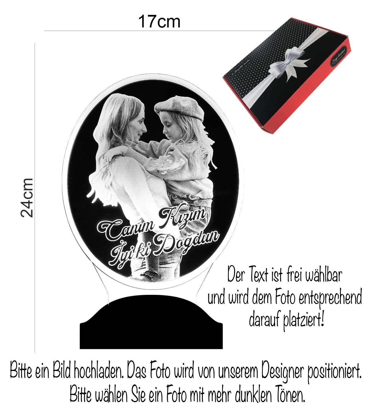 Regalo para el Día de la Madre con foto personalizable con tu propia foto y texto en imágenes 3D LED, diseño de lámpara grabada (forma de huevo)