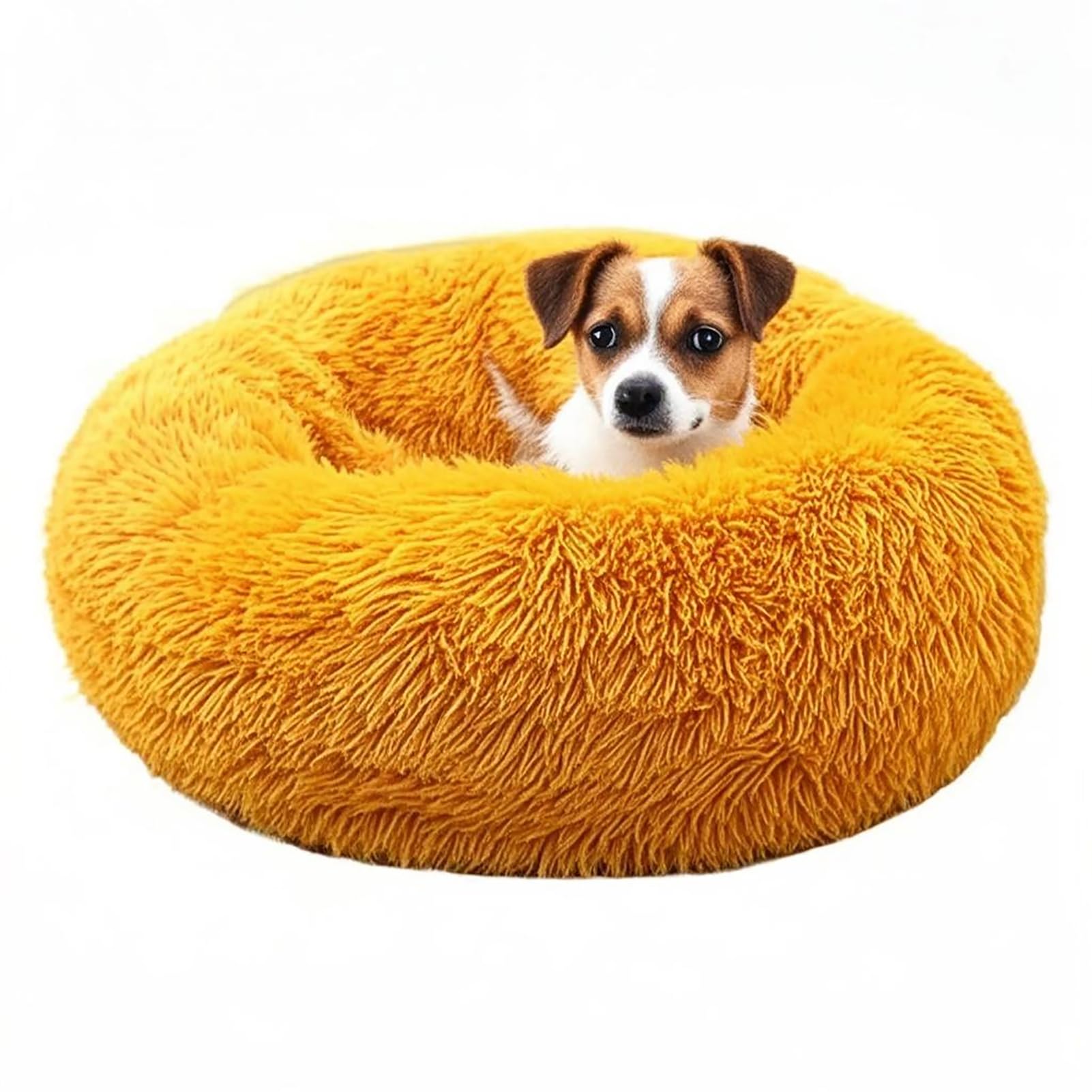 Calming Dog & Cat Bed, Anti-Anxiety Donut Cuddler, Soft and Fluffy Pet Cushion, Self-Warming Luxury Plush Dog Pillow Basket for Small Medium Dogs and Cats Easy Clean Washable,Yellow,60cm/23.62”