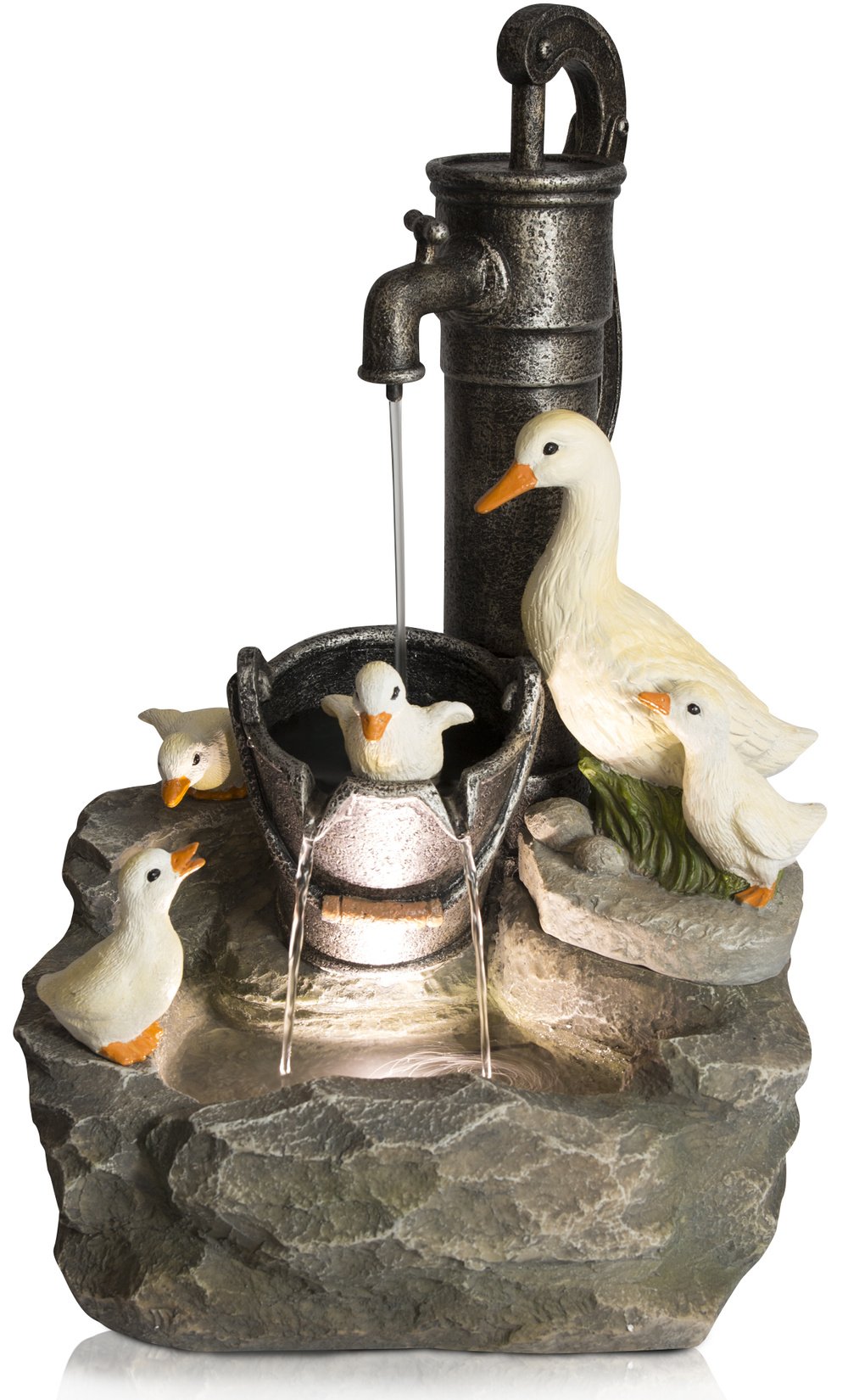 Ambienté Water Features Multicolor Primrose 56Cm Duck Family At Old Tap Cascade Outdoor Water Feature Fountain With Led Lights In Brown
