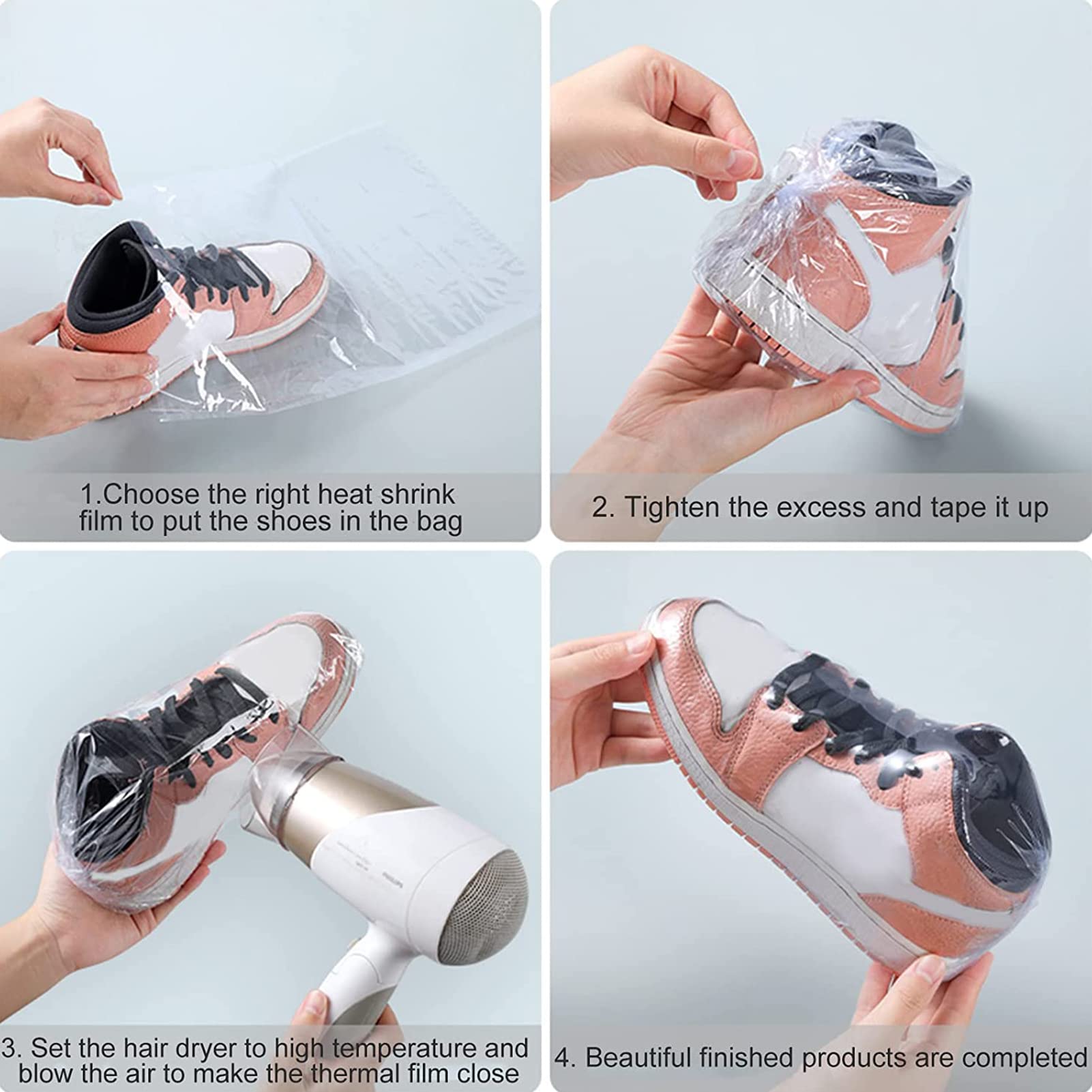MOCIUN Lot de 100 sacs thermorétractables en film plastique PVC transparent pour chaussures, grands sacs rétractables pour baskets (25,4 x 40,7 cm)