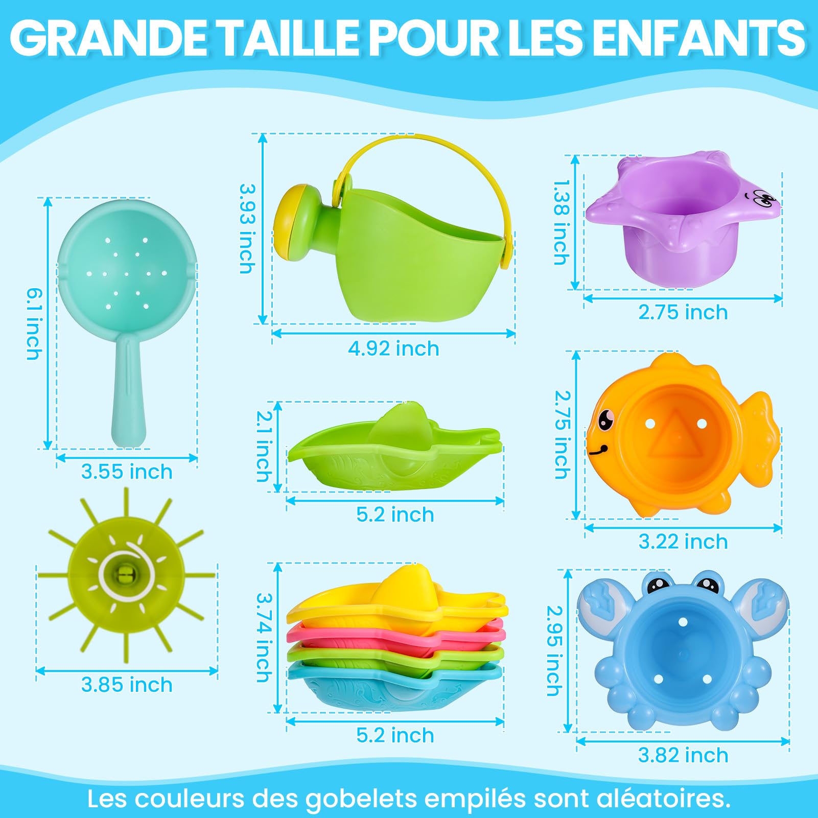Jouet de Bain pour Bebe , Jeux Eau bébé Jeu de Bain Enfant Jouet Piscine , sans moisissures arrosoir Tasses empilables Bateaux empilables 10 pièces