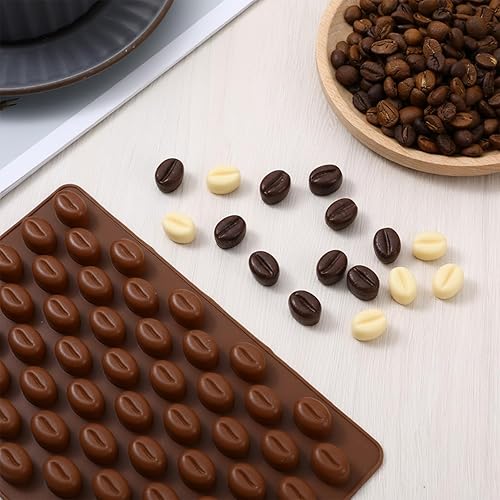 Miniatura 5 de 2 moldes para granos de café, silicona de grado alimenticio para granos de café con borde antifugas, 55 moldes de silicona para granos de café de