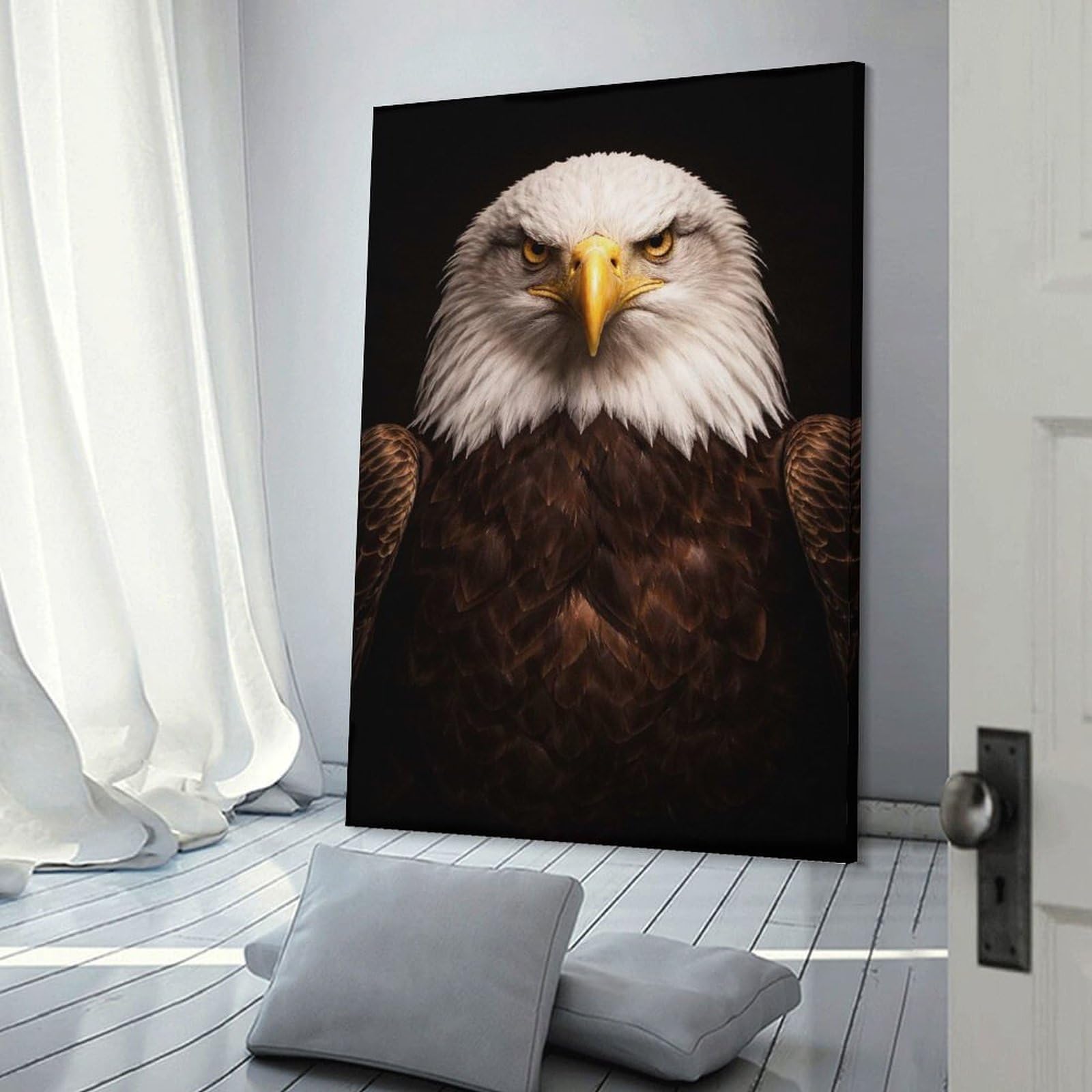 Junmoney Canvas Wall Decor Bald Eagle Portrait, 24x36inch(60x90cm), for Living Room, Bedroom Or Apartment Walls, A Home Accent with Warm Character