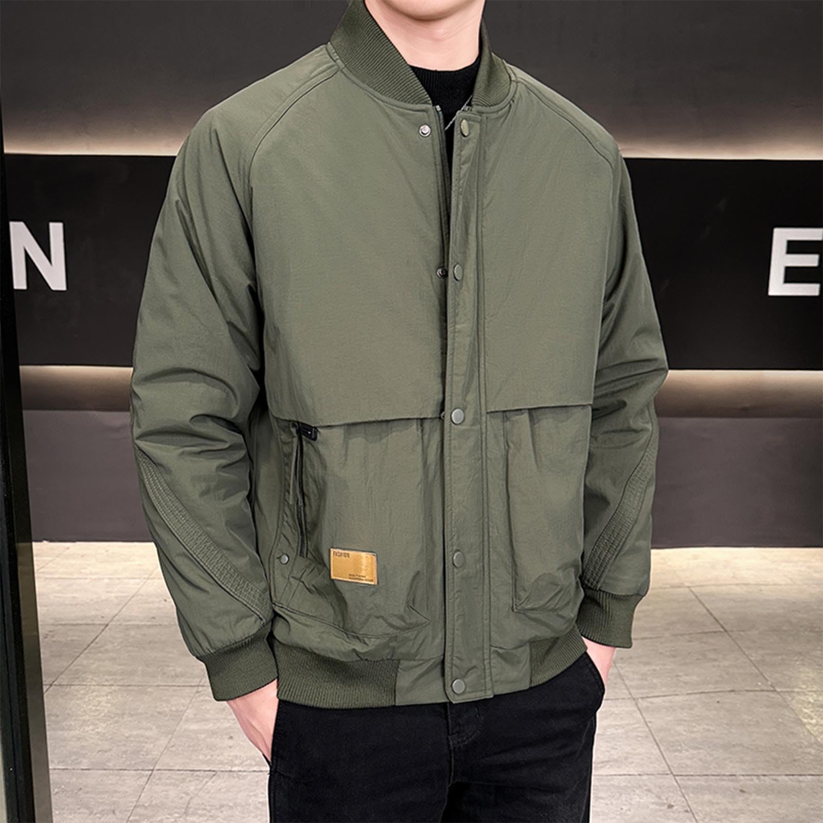 Chaquetas de plumón acolchadas para hombre, chaqueta de invierno con cuello alto, holgada, con cremallera completa, con botones, para exteriores, casual, para deportes, ropa de calle, versátil