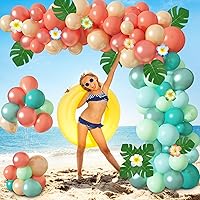 Vista 7 de Ouddy Party Tropical Balloon Garland Arch Kit, 12"10"5" Rose Gold Blush Blue Balloons Artificial Palm Leaves Plumeria for Magic Theme Birthday Party