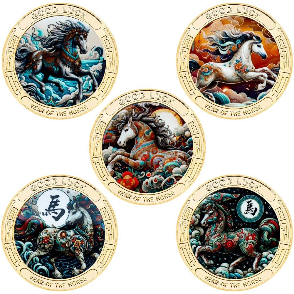 Stakee 5pcs 2026 Year of Art Commemorative Coins Set Challenge Coin Collectible Coin Souvenir Coin for Collection