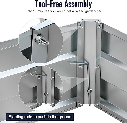 Miniatura 4 de Migoda Cama de jardín elevada galvanizada para exteriores, para verduras, flores, hierbas, 13.5 x 3 x 1 pies, kit de acero grande de metal pesado