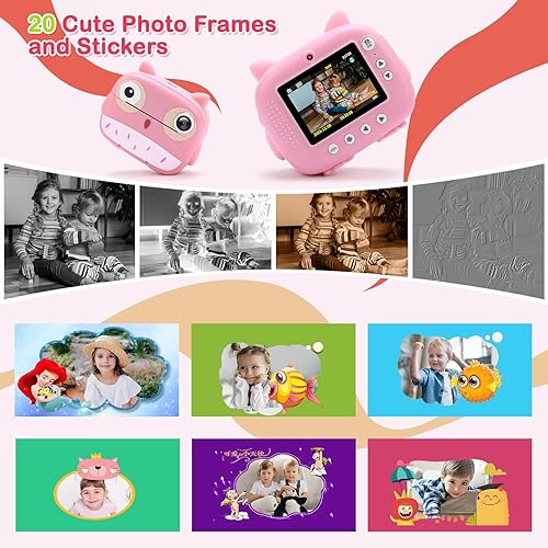Miniatura 6 de Cámara de impresión instantánea para niños, cámara digital para niños, cámara de video 1080P con bolígrafos de color, papeles de impresión, regalo