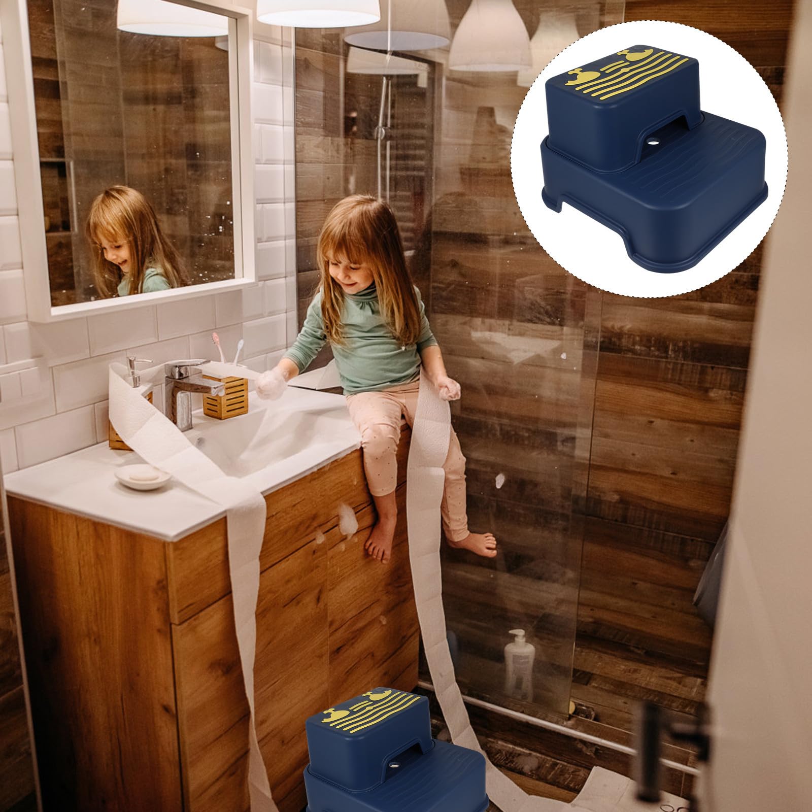 Taburete y Material Resistente de PP y TPE Antideslizante Infantil de 2 Niveles Bordes Lisos para Baño y Cocina Adecuado para Pequeños y Bebés