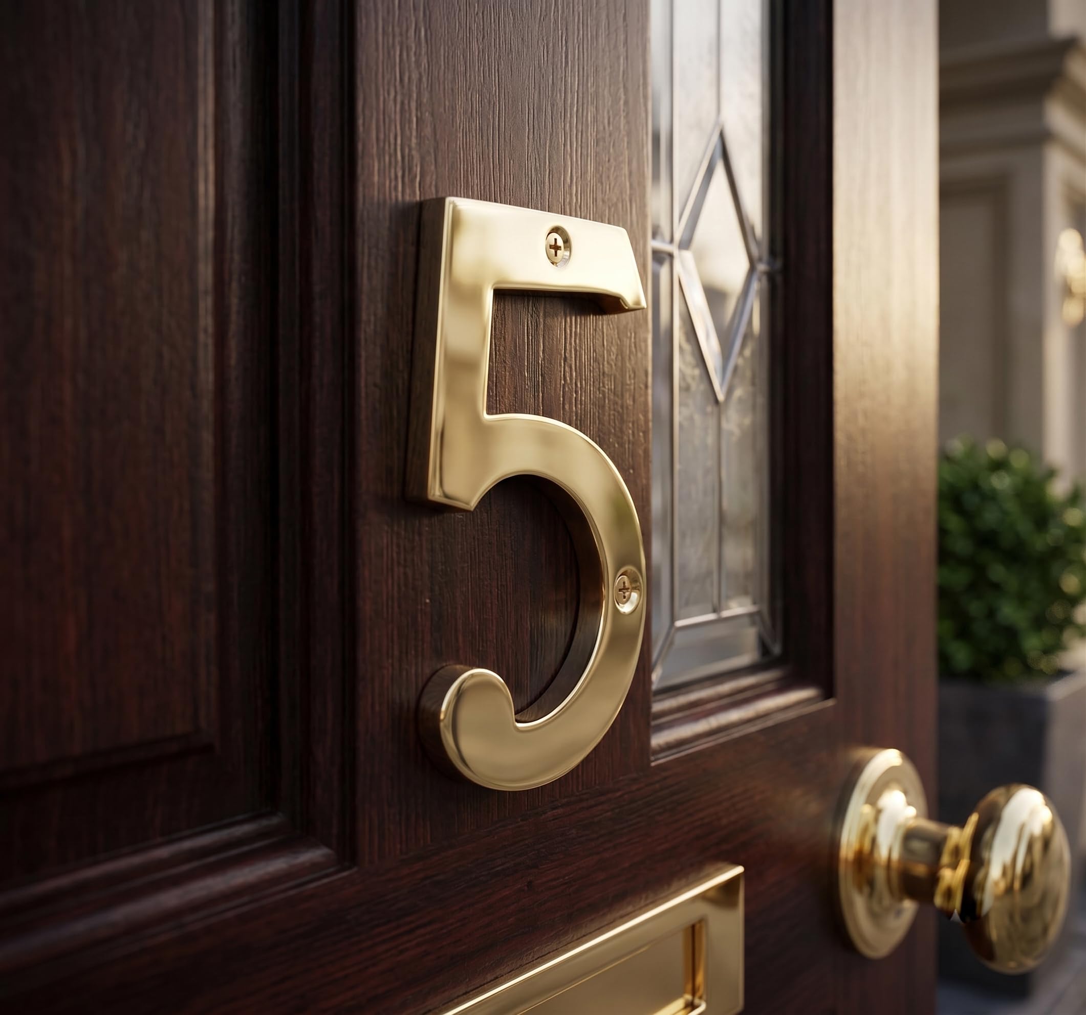 eSplanade 4" Brass House Hotel Door Number Plaque Sticky Numeric Numerical Digit 0-9 (5(five)) — Amazon image 2