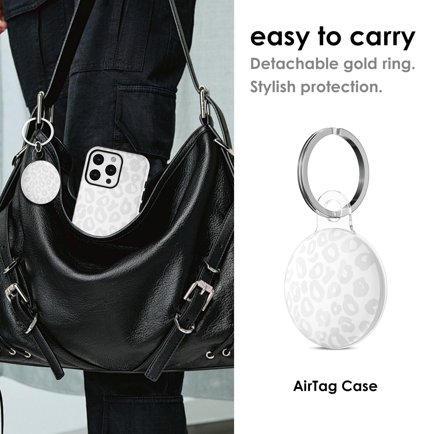 Svanove for Airtag Holder Case Cheetah Print, Leopard Pattern Airtag Keychain, Luxury Trendy Air tag Accessories, Cute Girly Aesthetic Design Itag Key Ring Cover for Women Girl Kids, White - 4