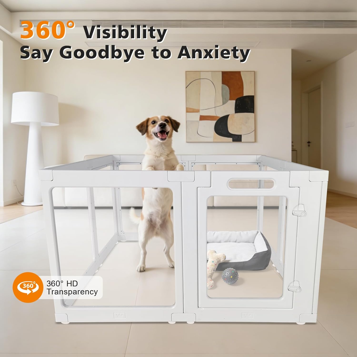 Clear Acrylic Plastic Dog Playpen with Door, 23.6"H Transparent DIY Puppy Cat Pet Play Pen, Modular Fence for Dog, Cat, Pig, Rabbit, Ferret, Easy Assemble Dog House Crate Kennel Whelping Cage