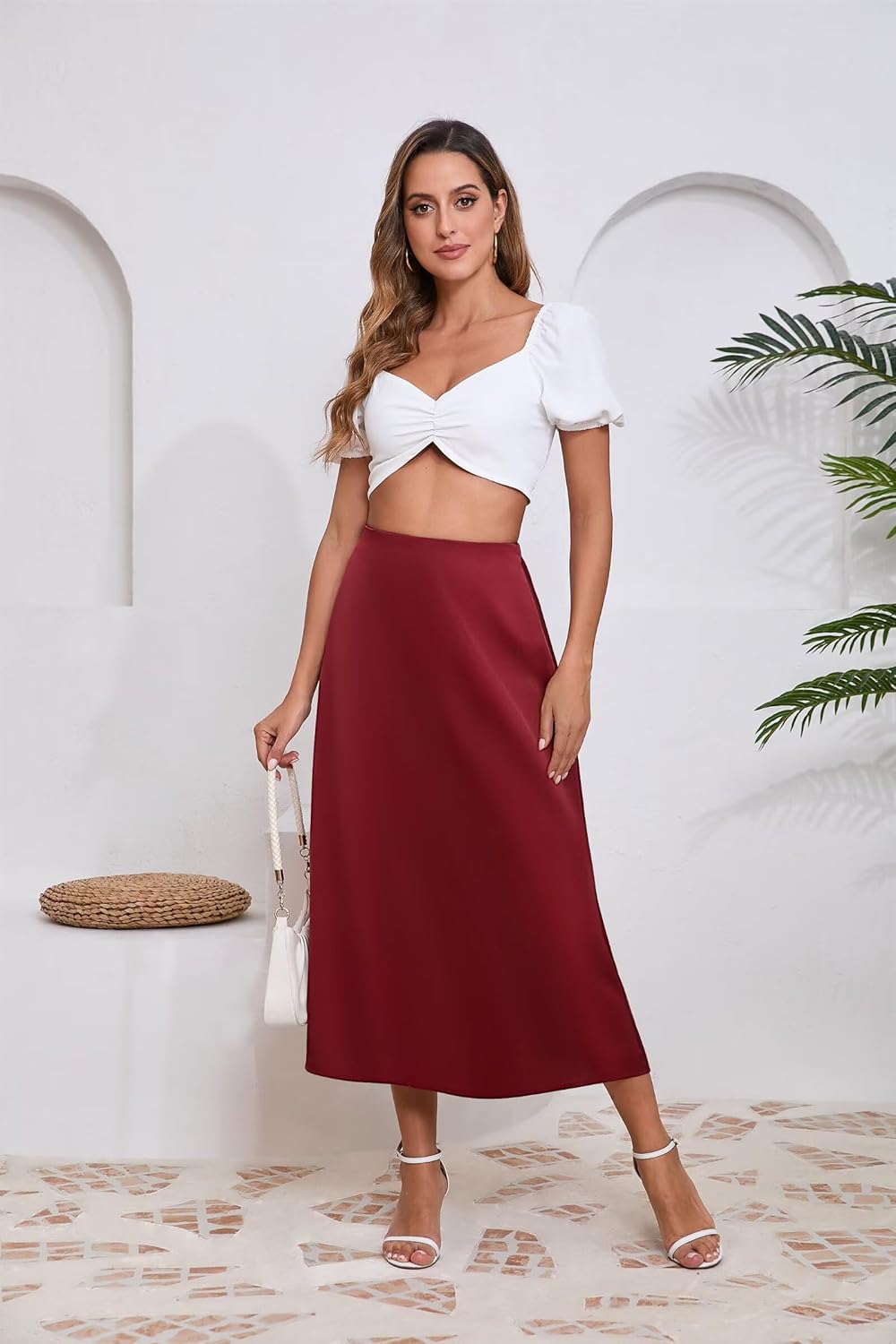 Women's Satin Skirts Dressy Casual 2025 Fall High Waisted Cocktail Silk Glossy Wedding Flowy Elegant A Line Long Skirt - Image 2