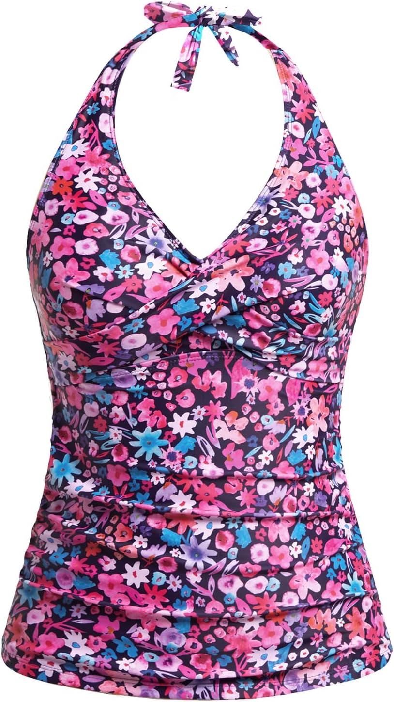 Tempt Me Women’s Tankini Top Halter Tummy Control Swim Tops Only Twist Front V Neck Bathing Suit No Bottom