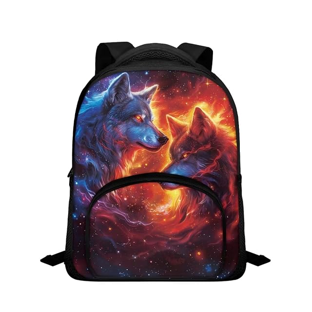 Red and Blue Wolf Toddler Backpack for Boys Preschool Kindergarten Mini Daycare Bag for Kids Back to School