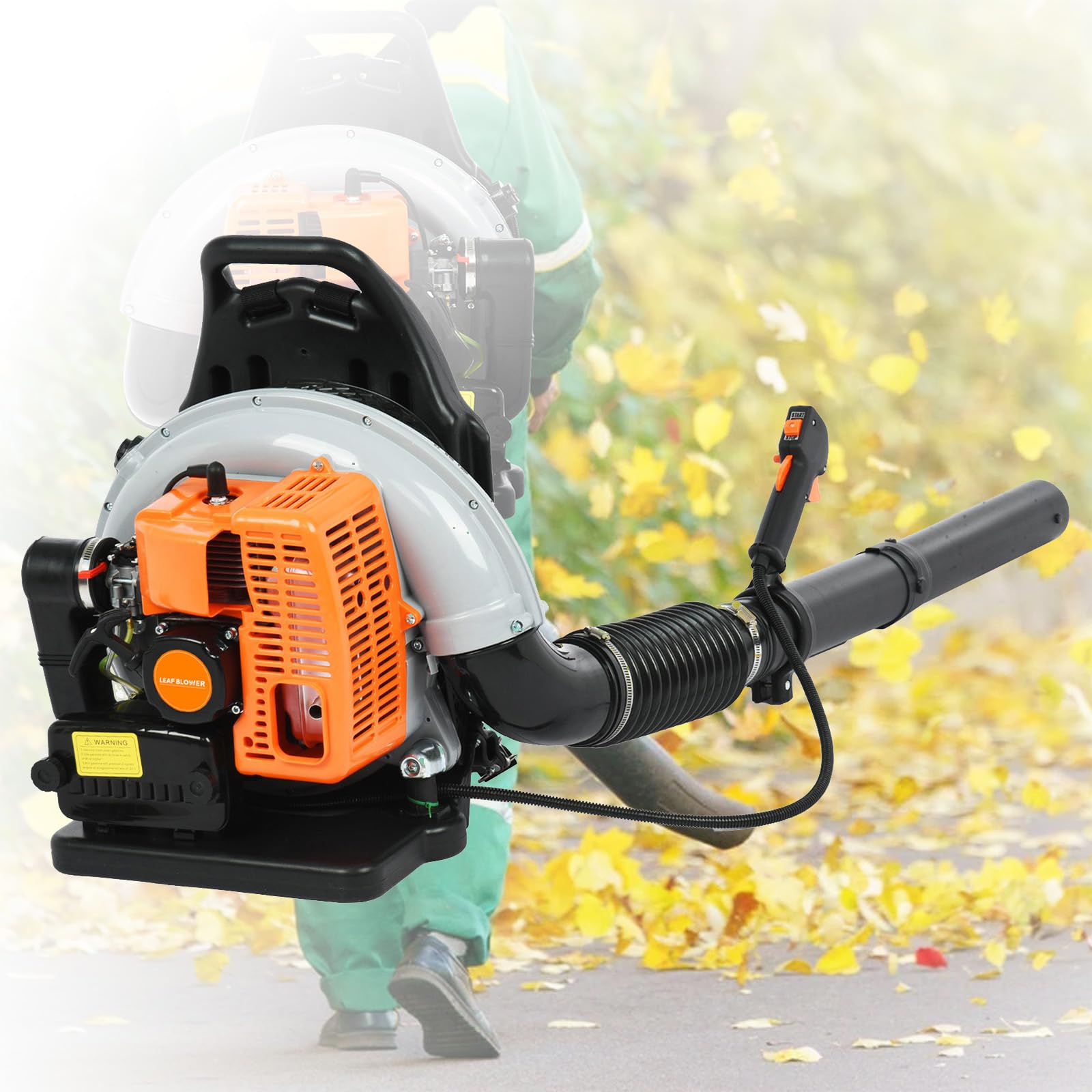 665 CFM Leaf Blower, Gas Blower, Electric Leaf Blower for Lawn Care, Backpack Blower, 1 Set Leaf Blower 2-Stroke Engine Multi-purpose 63 Cubic Centimeter High Strength Snow Blower for Outdoor (Orange)