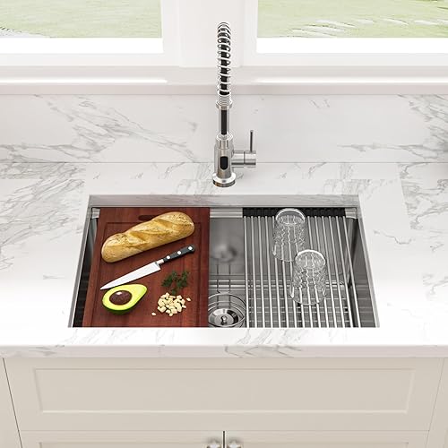 Miniatura 221 de Sarlai Fregadero de cocina de montaje inferior 21 x 19 pulgadas, repisa de fregadero de barra de montaje inferior, estación de trabajo, cuenco Acero