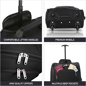 5 Cities The Valencia Collection Hand Luggage, 42 Liters, Plain Black Set of 2 | Cabin Approved, 2 Wheels, Lightweight, Travel Trolley Suit Case, 42L, 55cm, Hand Luggage, Set of 2, Black