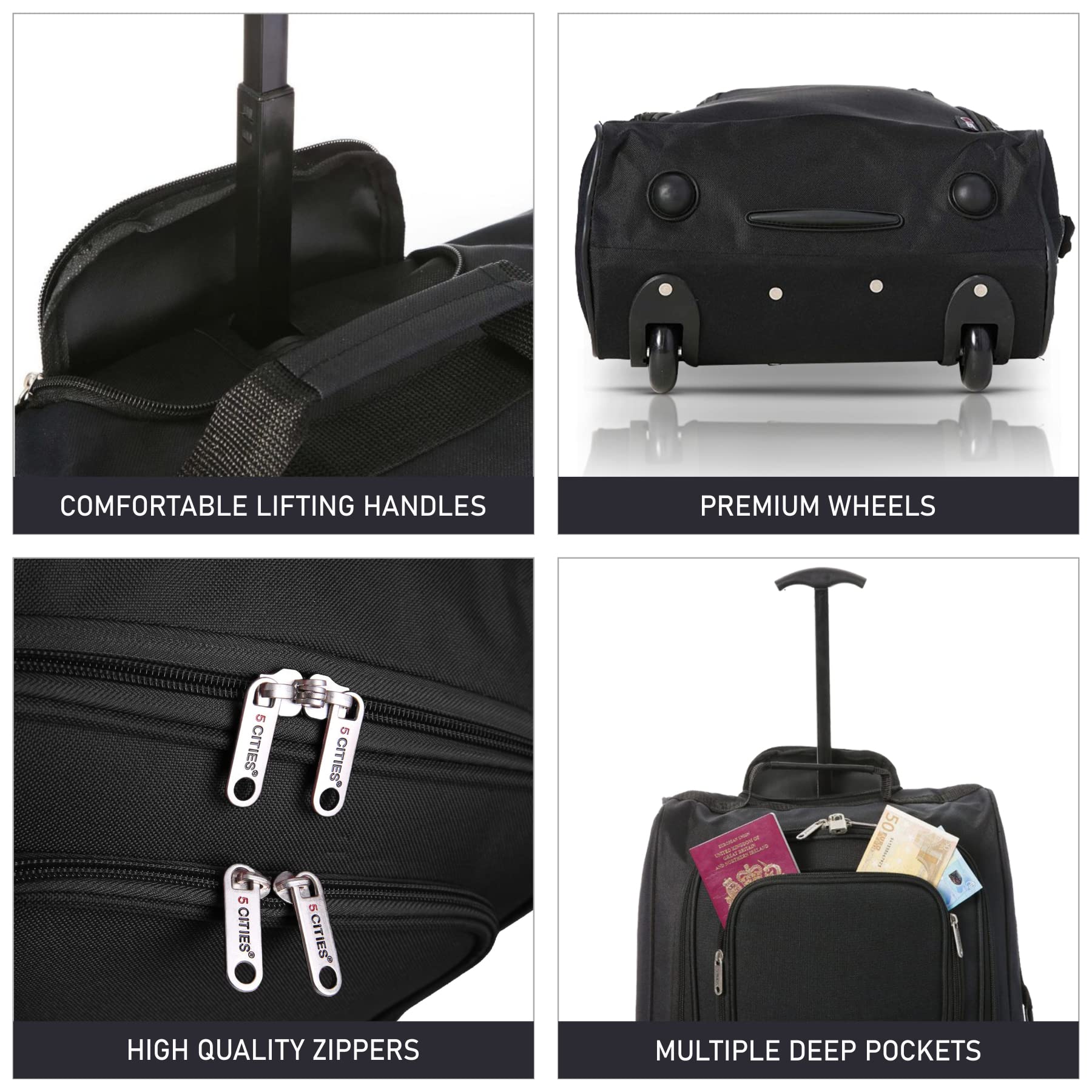5 Cities The Valencia Collection Handgepäck Set of 2 TB023-830 Black, 55 cm, 42 L, Schwarz