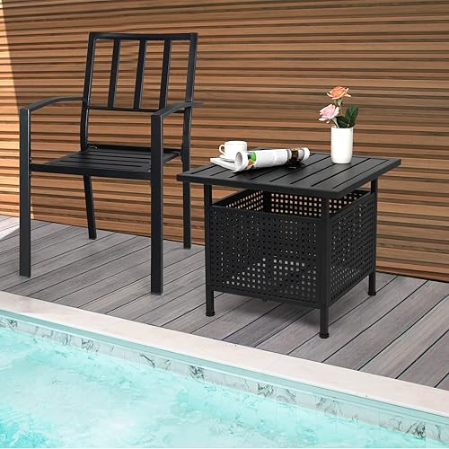 Miniatura 7 de VINGLI Mesa auxiliar para exteriores con agujero para sombrilla de 1.57 pulgadas, mesa auxiliar de metal para patio, mesa auxiliar para jardín,