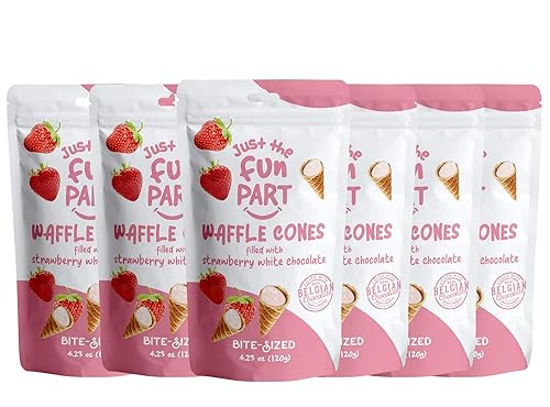 Just The Fun Part, Mini conos de gofre crujientes de tamaño Bite, rellenos de chocolate belga de primera calidad, ideal para aperitivos, postres,