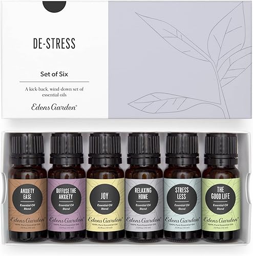 Edens Garden Juego de 6 aceites esenciales para aliviar el estrés, 100% puro, grado terapéutico, mezclas de aromaterapia sin diluir para relajación,