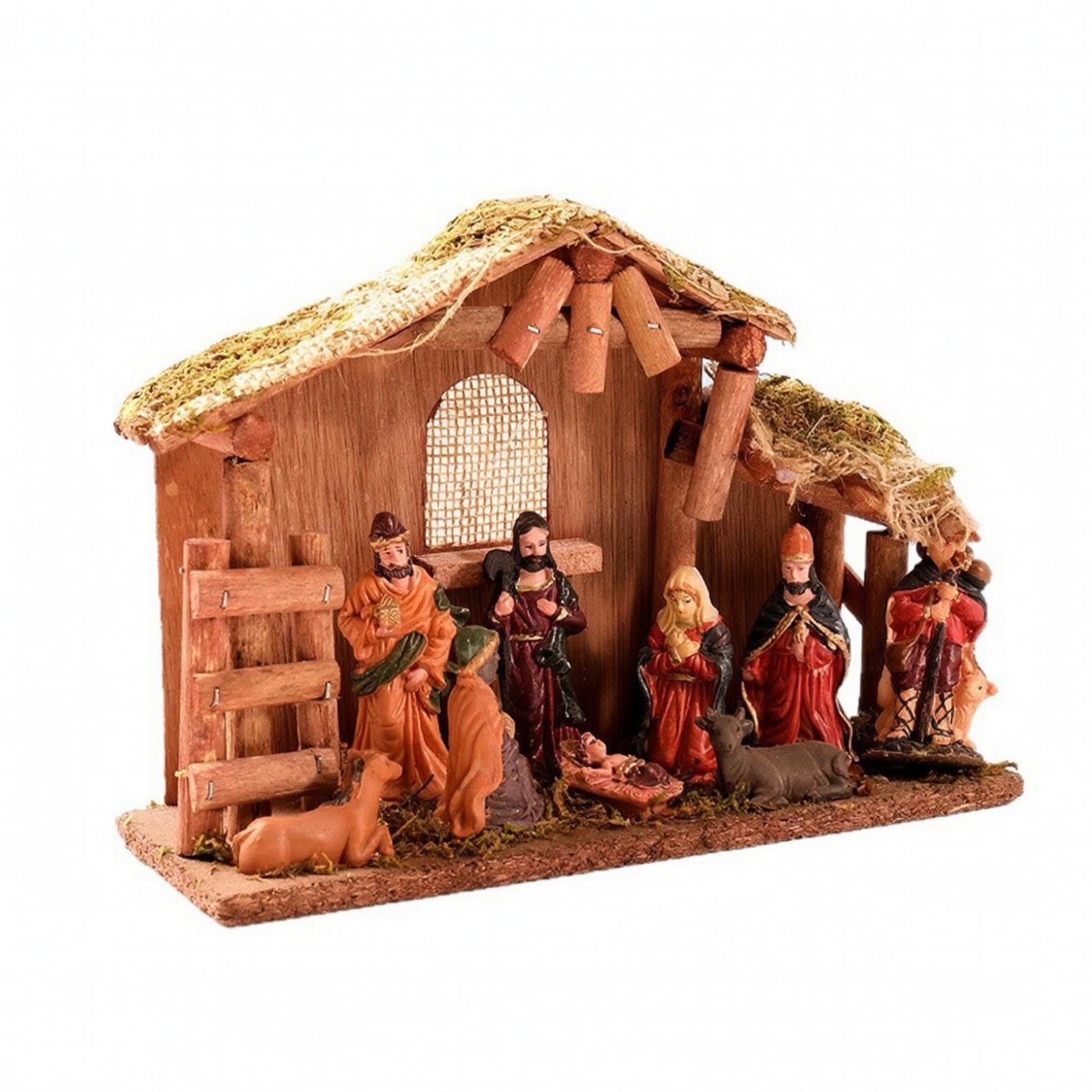 Crèche Noël Complet Crèche avec Étable Réaliste Scène la Nativité pour Familles, Cheminée, Style A