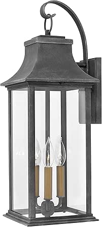 Hinkley Adair 24.5" Three Light Outdoor Wall Mount, Aged Zinc w/Clear Glass