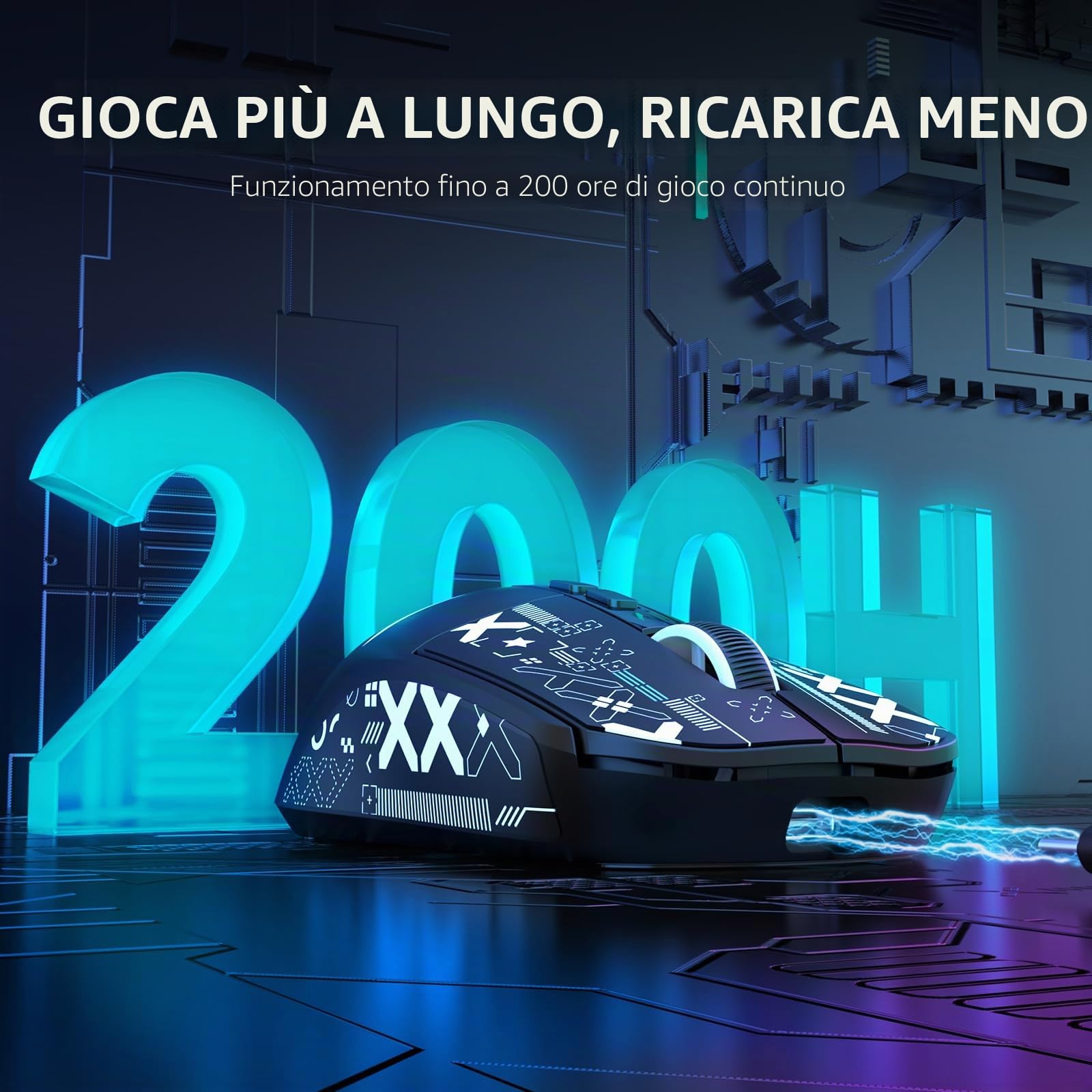 VGN GAMEPOWER ATTACK SHARK X6 SUPERLIGHT Mouse Gaming Wireless con Station di Carica, 49g Ultraleggero Mouse da Gioco G502, 26000DPI, PixArt PAW3395, 2.4G/Bluetooth/Cablato, Mouse Grip Tape, Nero