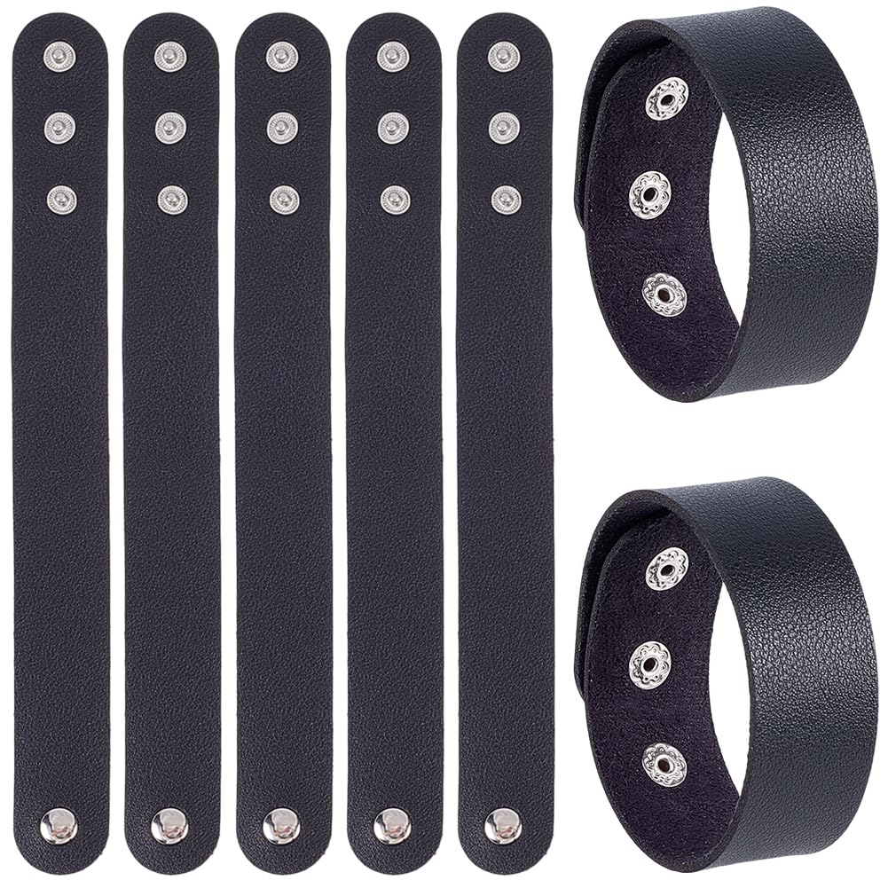 CALFOVERA 12PCS 22.8 x 2.5cm PU Leather Bracelet Blanks Adjustable Plain Wristband Bulk Snap Cuff Bracelets Wrist Cuffs DIY Craft Wristbands for Men Women Stamping Engraving Jewelry Making(Black)