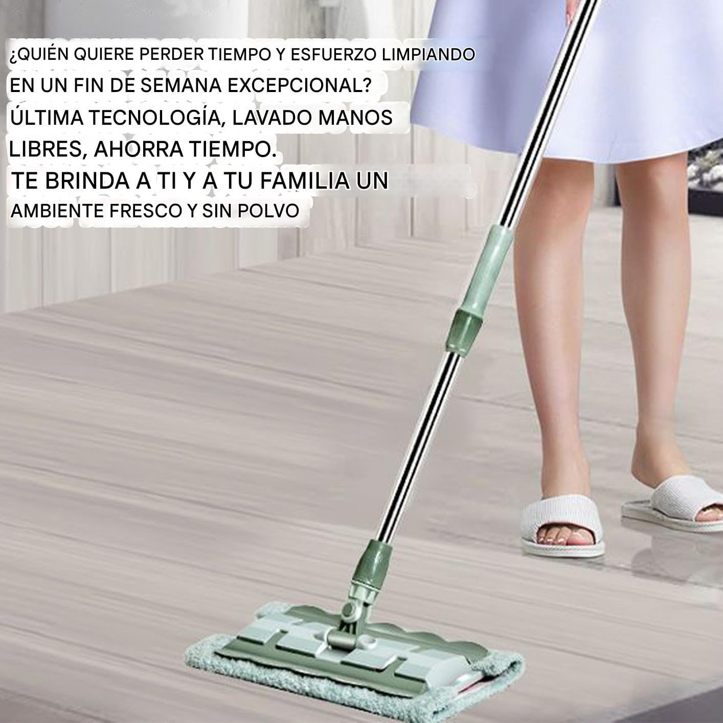 Mopa Plana De Microfibra Fregadora, 7 Almohadillas, Mango Telescópico | Mopa Giratoria 360 Grados para Seco y Húmedo Mantenimiento Diario Hogar Baño Cocina Tarima Azulejos Grandes Áreas