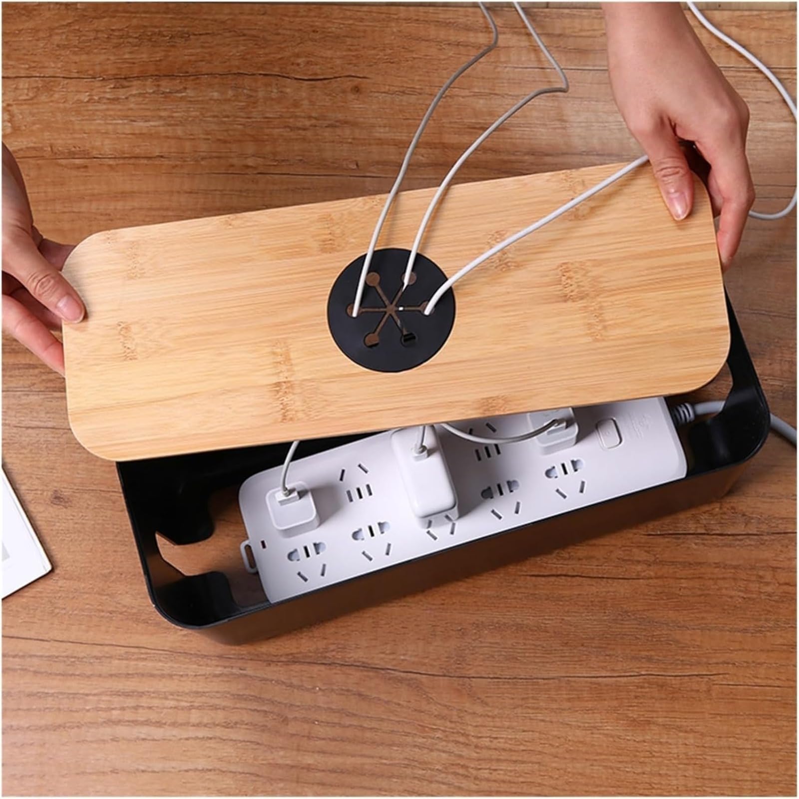 Kabelmanagementbox, Kabel-Organizer-Box, Draht-ordentliche Steckdosenleisten-Abdeckung, Holzoptik, Mehrzweck-Kabelverstecker, für Heimbüro, Schreibtisch