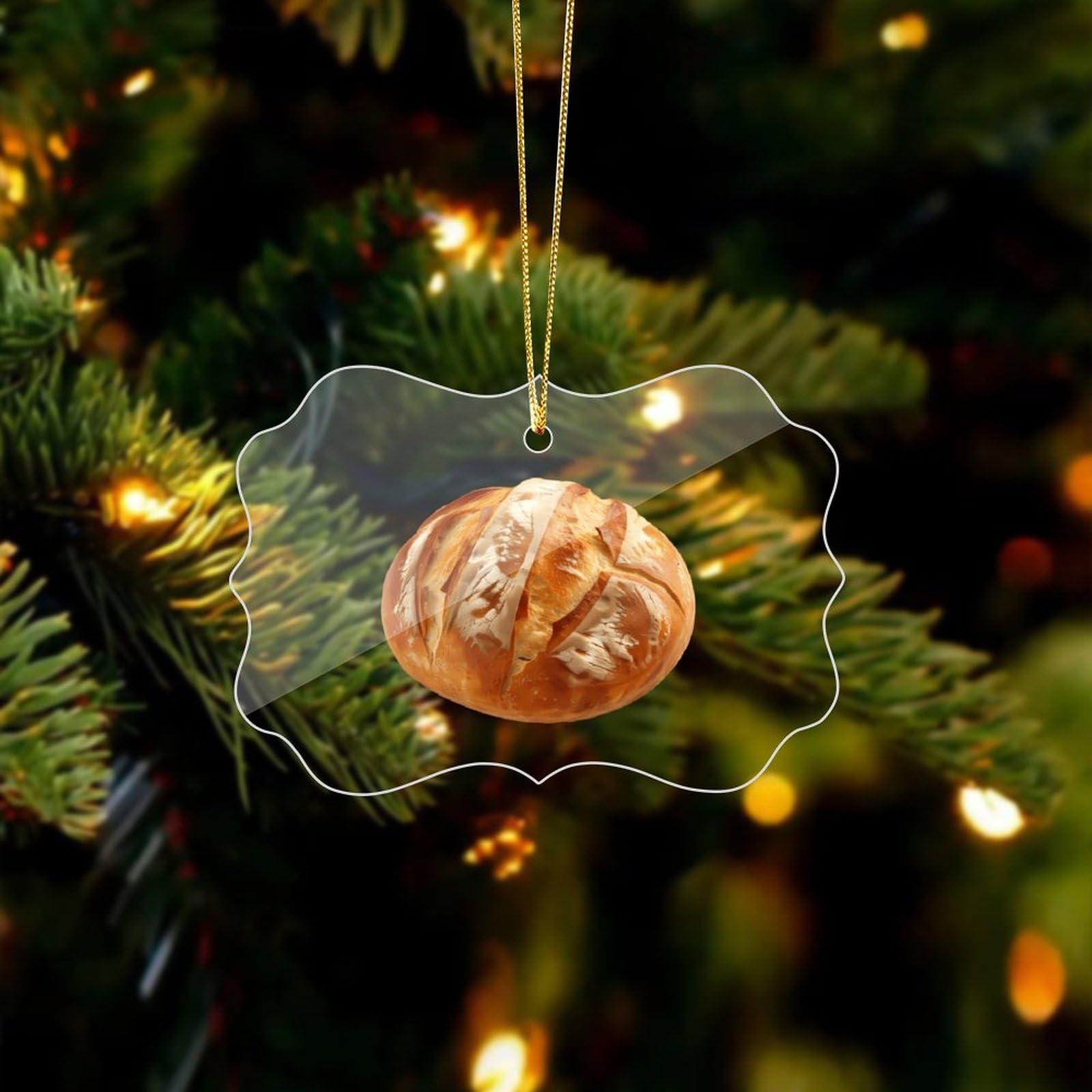 Baked Bread Loaf Acrylic Christmas Ornaments Clear Ornaments for Christmas Tree Hanging Pedant Decorations Holiday Keepsake for Kids Girls Women