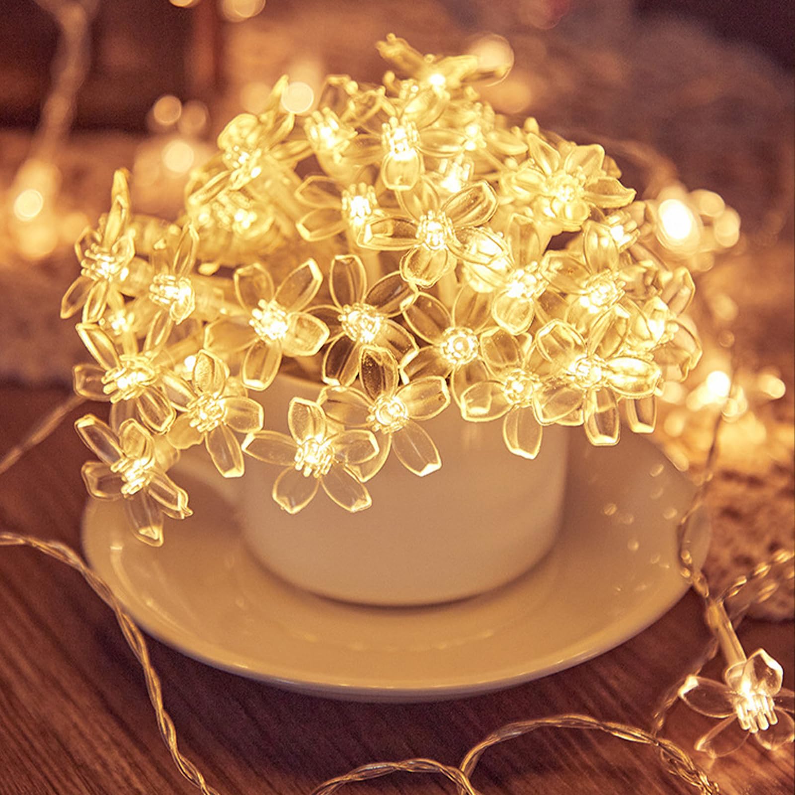 ENLACE Łańcuch świetlny z kwiatami wiśni, 6 m, 40 diod LED, ciepła biel, łańcuch świetlny z kwiatami na baterie, 2 tryby świecenia i światła ciągłego, łańcuch świetlny z kwiatami do ogrodu, na wesele