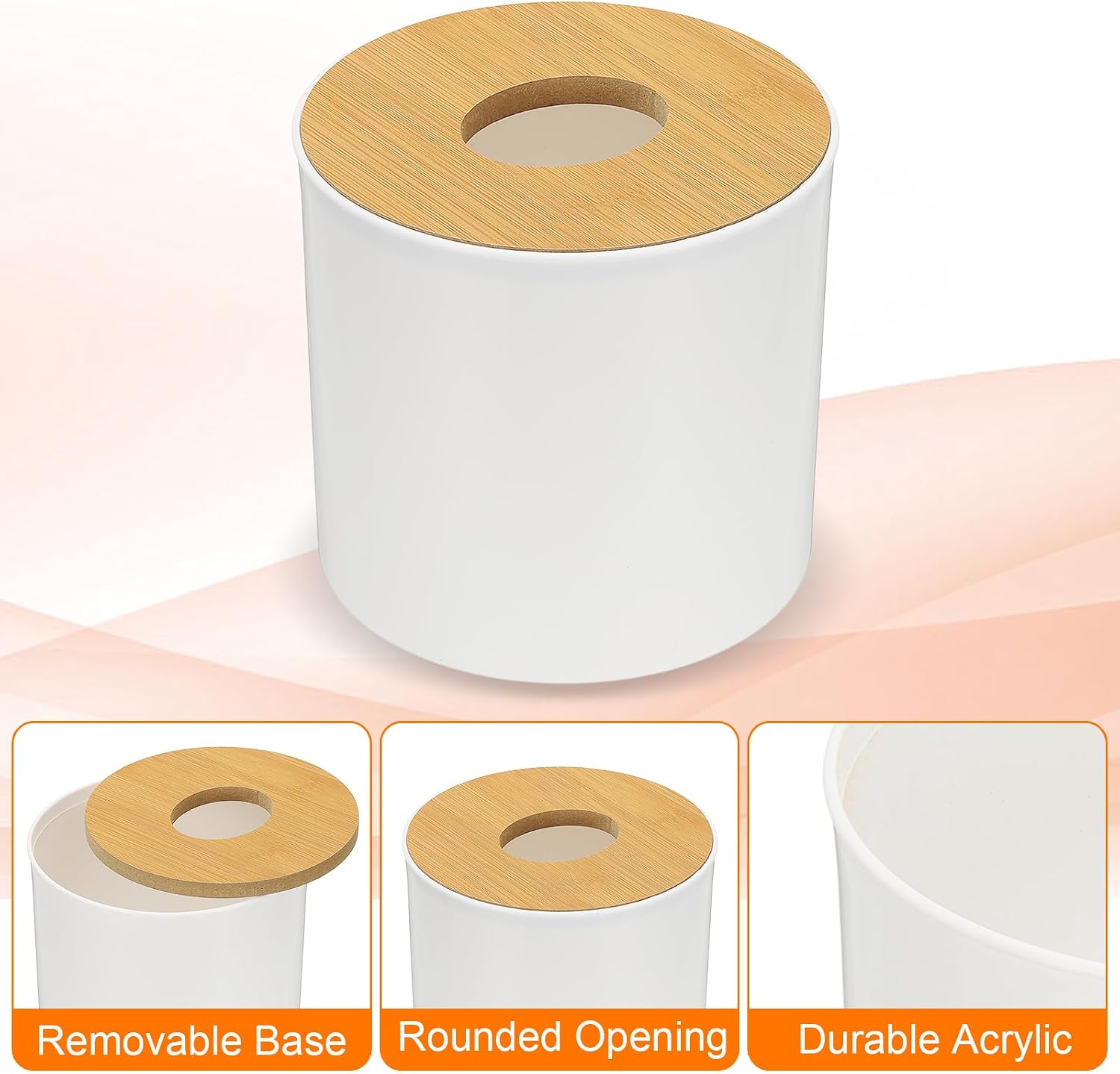 uxcell Tissue Box Cover with Lid Round Tissue Box Holder Toilet Paper Dispenser for Home Bathroom Office, White image 3