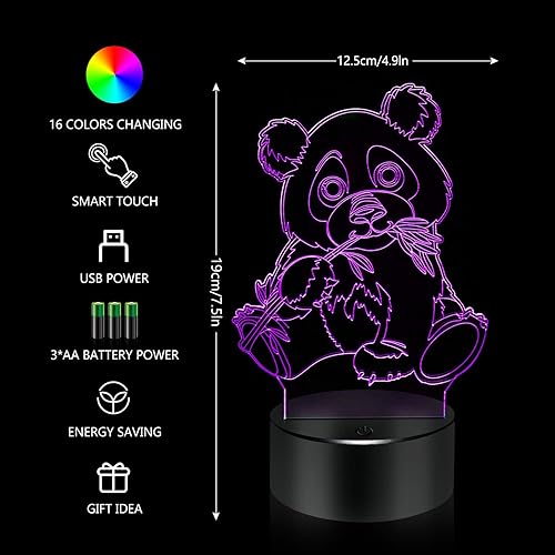 Miniatura 3 de BASSI Lámpara de regalo de panda, luz nocturna que cambia de 16 colores, juguete de panda a control remoto para niños, regalos de cumpleaños y