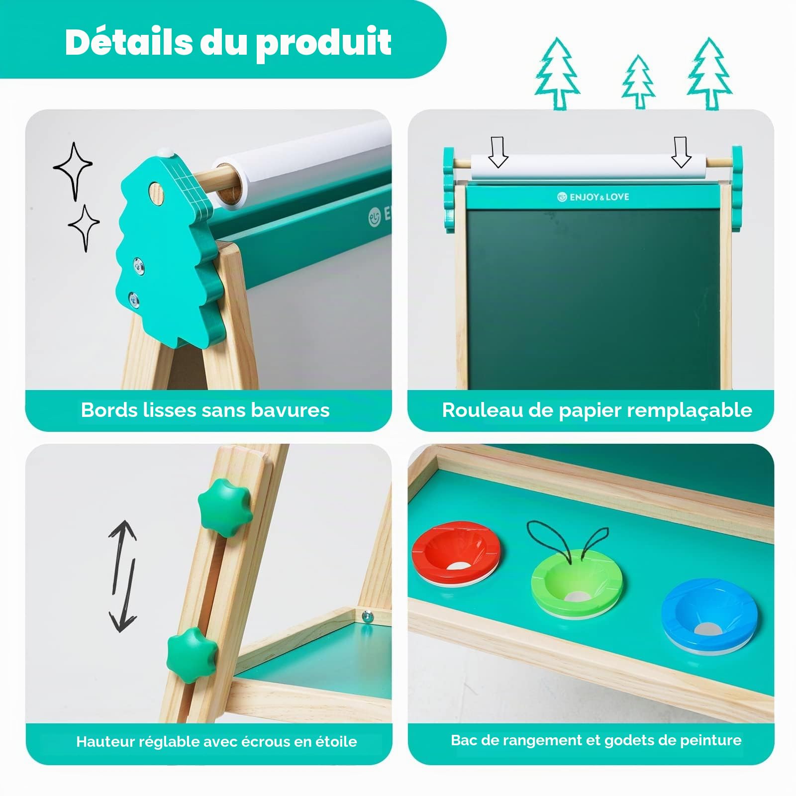 Chevalet Peinture Enfant Tableau Double Face Tableau Blanc et Noir en Bois et Hauteur Réglable avec Rouleau de Papier,Convient aux Filles et aux Garçons âgés de 3 à 8 Ans (Bleu)