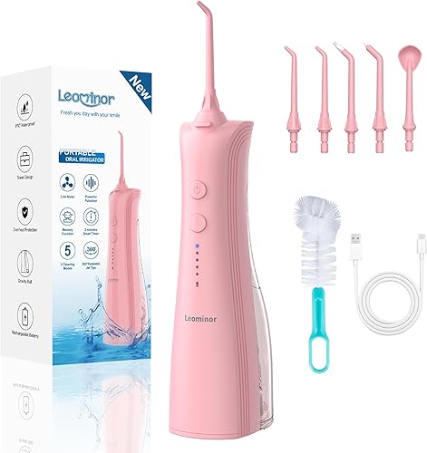 Miniatura 9 de Leominor - Hilo dental con agua - Irrigador oral inalámbrico de 5 modos, portátil, recargable, con tanque desmontable, impermeable IPX7, limpiador