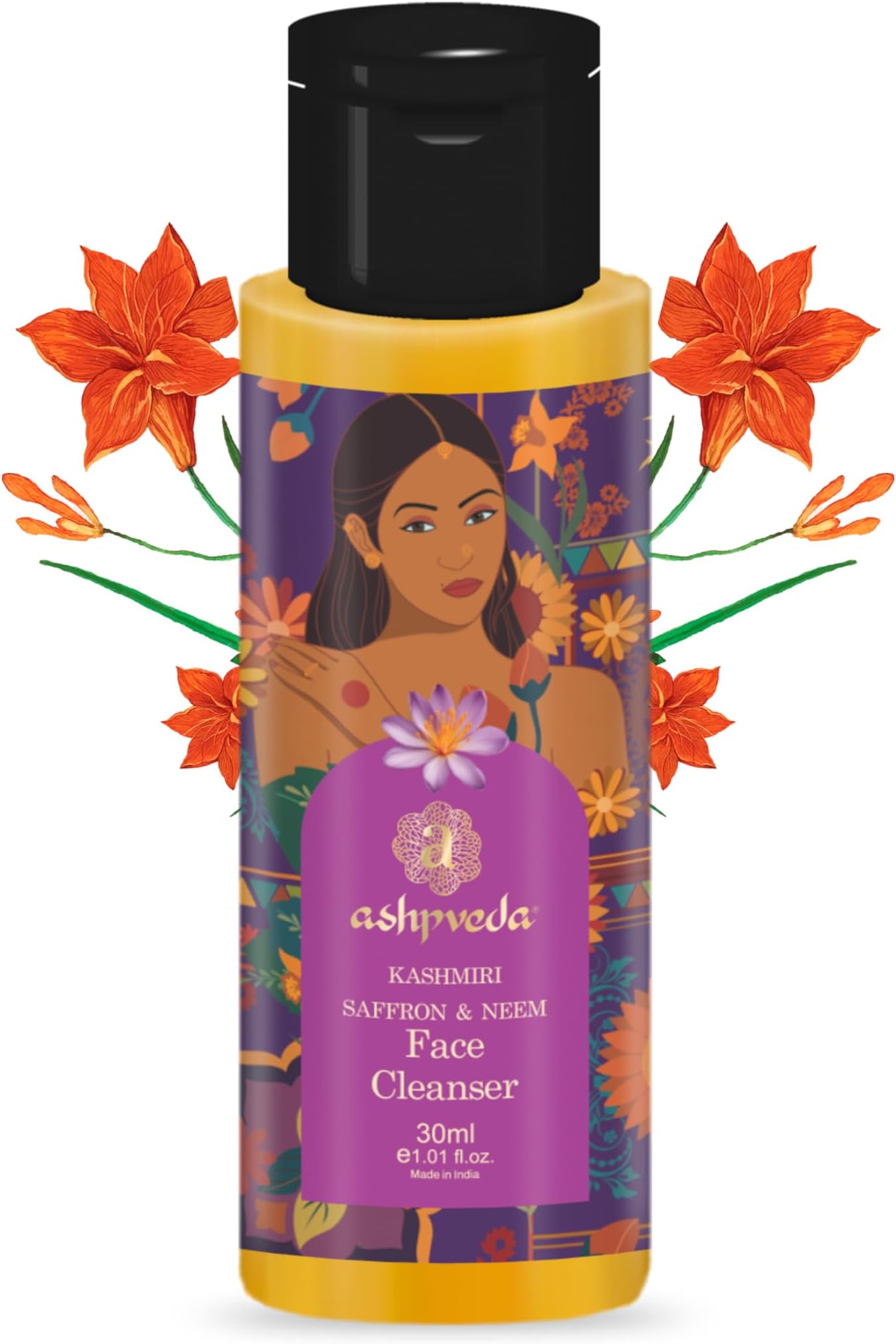 Ayurvedic Face Wash with Kashmiri Saffron and Neem | Natural Face Cleanser for Daily Skin Exfoliation and Brightening | Chemical Free Organic Herbal Facewash (30 ml)