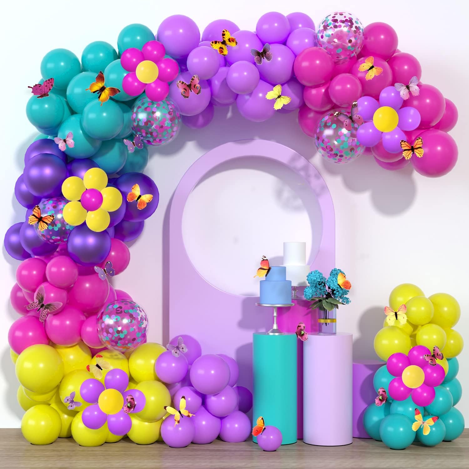 Magic Balloon Garland Purple Blue Rose Red Yellow Balloons Confetti