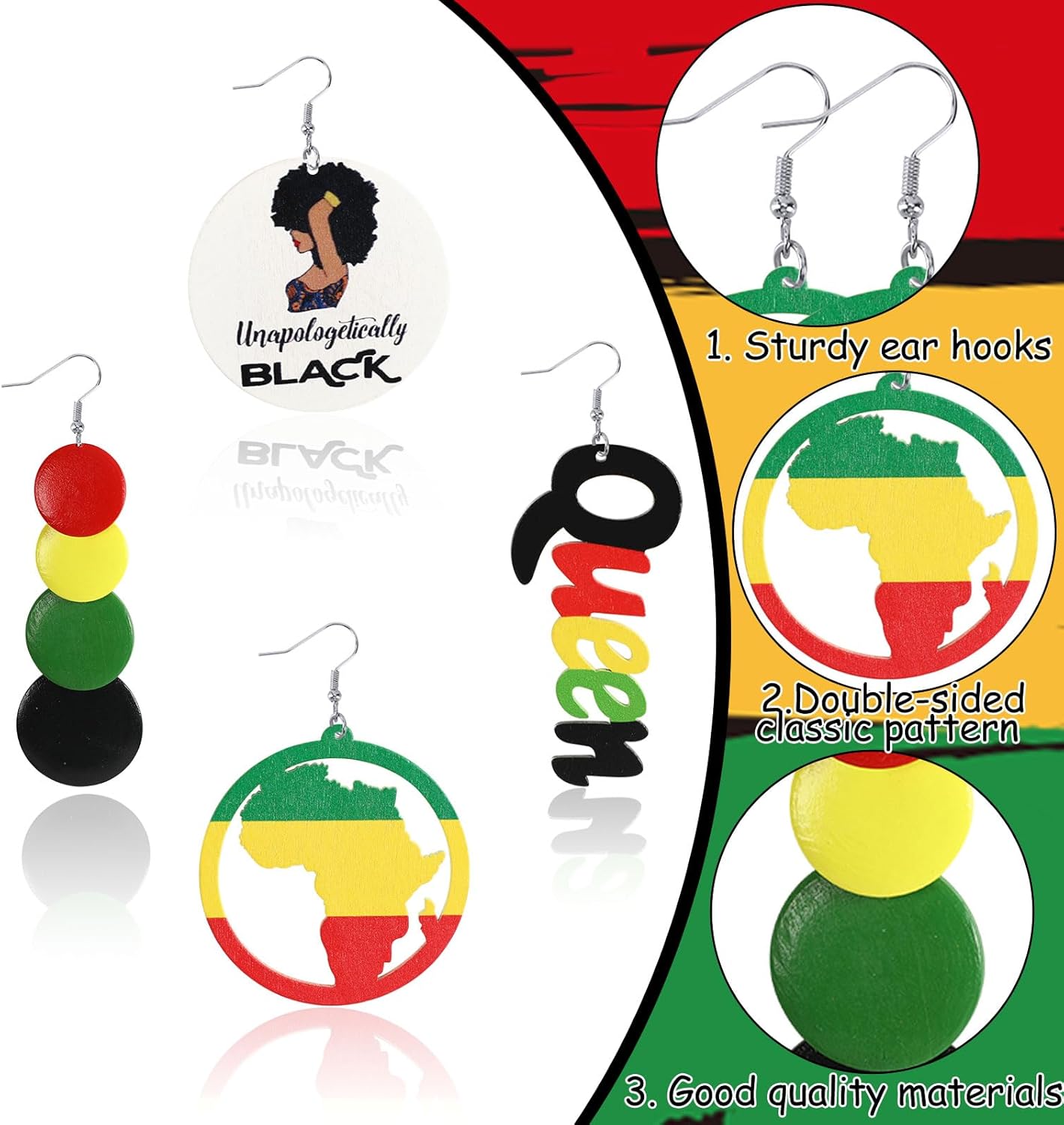 BOARDFEB African Earrings for Women Black History Month Earrings African Portrait African Map African Queen Earrings Classic Round Wooden Drop Earrings Fashion Elegant Jewelry Fun Hook Earrings - Image 2