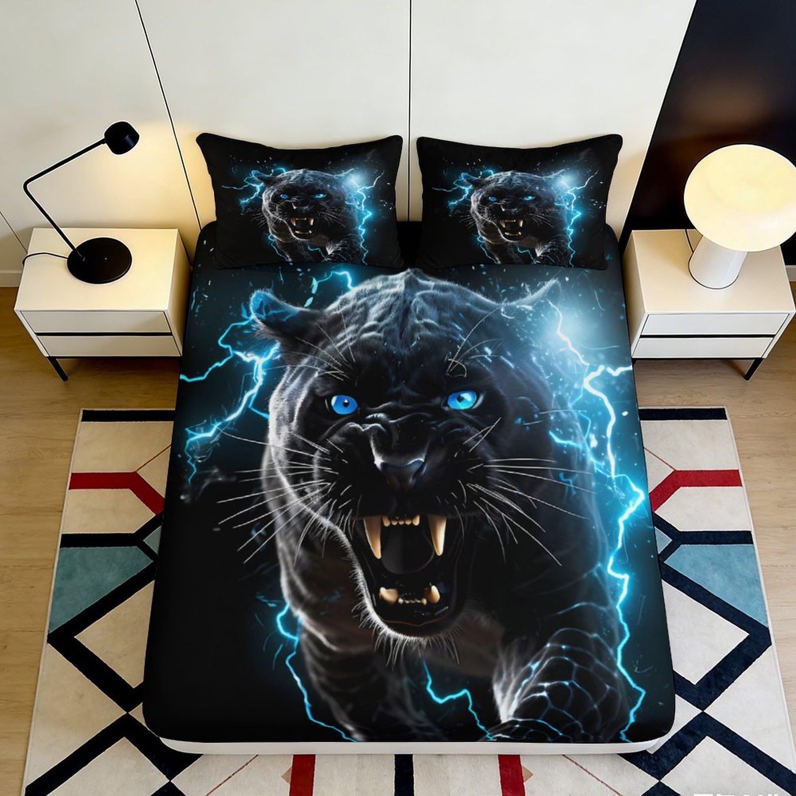 3D Printed Jungle Tiger Fitted Sheet Microfiber Deep Pocket Non-Slip Bedding Jungle Tiger Mattress Fitted Cover Full Wrap for Adults Teens 200x200x25cm
