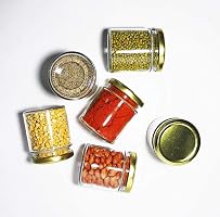 Shop 24x7 Round Glass Jar Set of 6, Glass Container for Storage with Golden Color Lid, 200ml, Clear