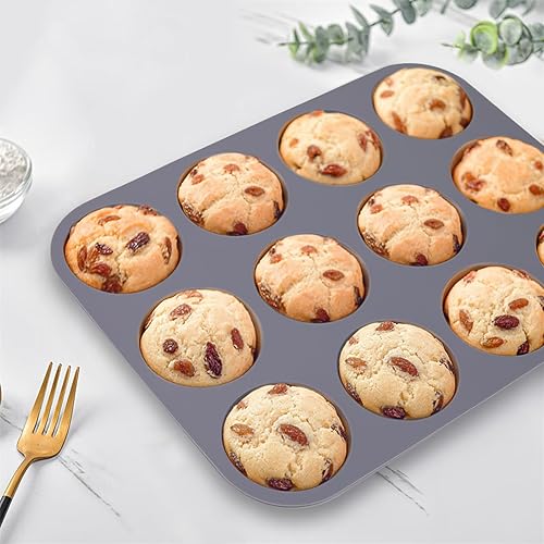 Miniatura 6 de Paquete de 3 moldes de silicona para magdalenas, 12 tazas, antiadherente, de silicona regular, para hacer pasteles de magdalenas, tarta y pan