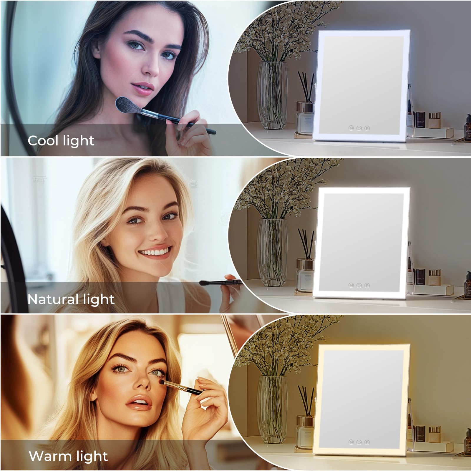 Makeup Mirror With Lights – 12 Inch Dimmable LED Vanity Mirror, 3 Color Temperatures, 360° Rotation, Touch Control (Black) - View #8