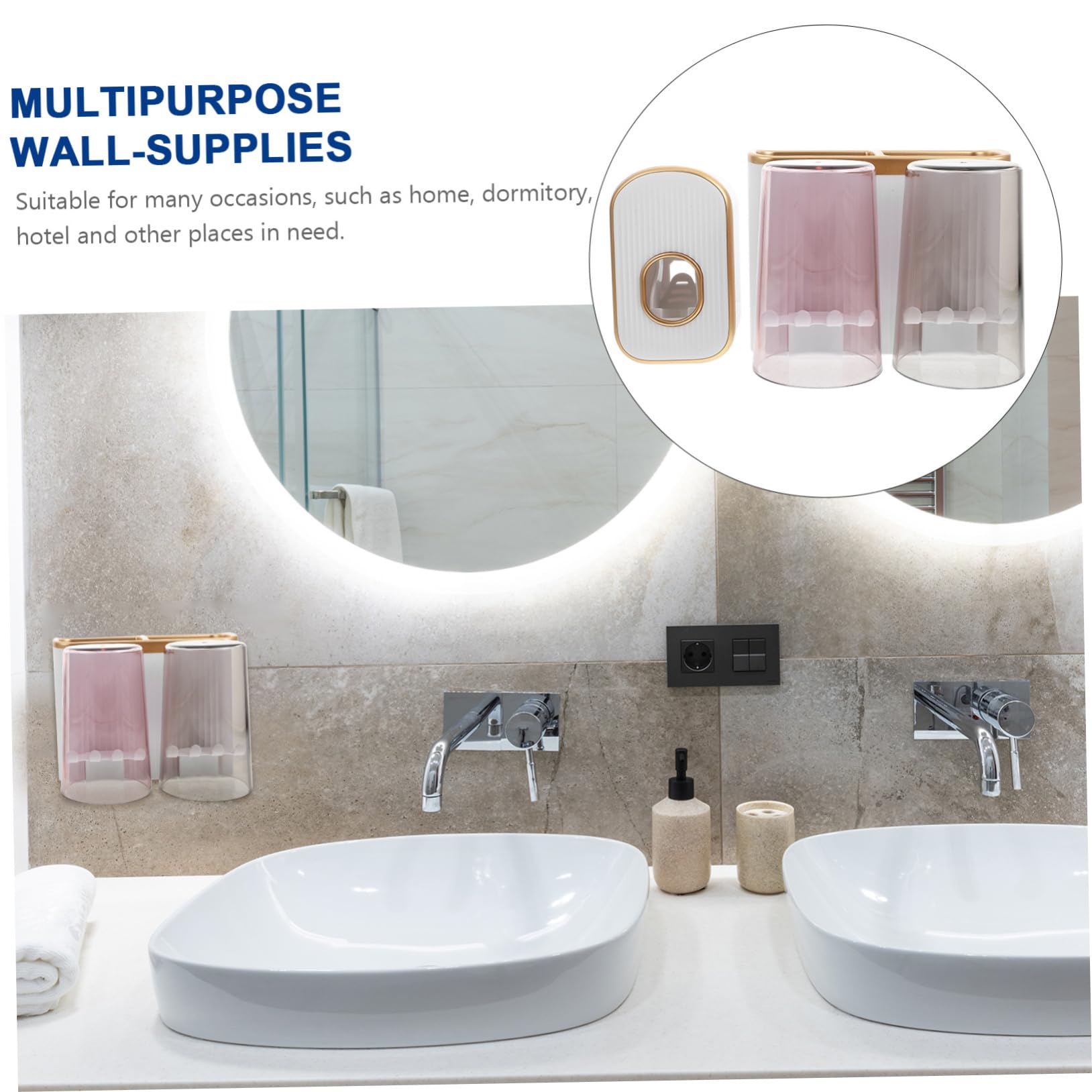 Set Porta Spazzolini Da Denti Per Bagno Installabile A Parete Dispenser Di Dentifricio Porta Bicchiere Oro Set Da 2 Pezzi Richiesto