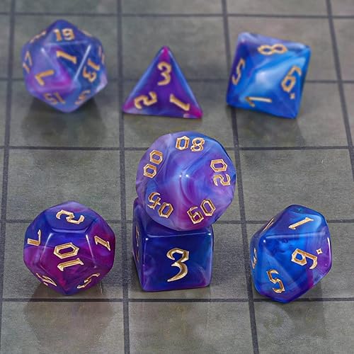 Miniatura 4 de CiaraQ DND Juego de Dados Poliédricos con Bolsa de Dados para Calabozos y Dragones RPG MTG Juegos de Rol de Mesa (Mezcla de Azul y Morado + Fuente