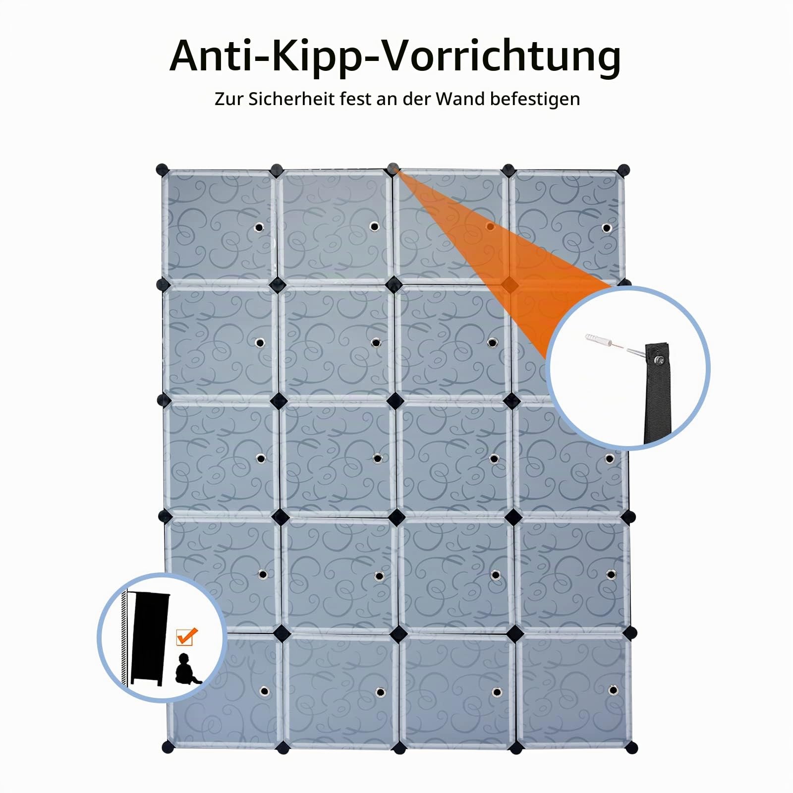 GIANTEX Steckregal Regalsystem mit 20 Würfeln, Kleiderschrank Aufbewahrungsschrank modularer Organizer aus Kunststoff, Würfelregal stapelbar mit Kippsicherung, 145x47x180 cm