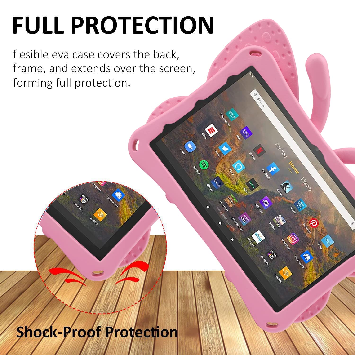 JGY Fire HD 8 Kids Tablet 10th Gen 2020 2022 Pretty Butterfly Case For Kids Girl EVA Foam Full Cover Fire HD 8 Plus Tablet Kids Case With Stand Pencil Holder